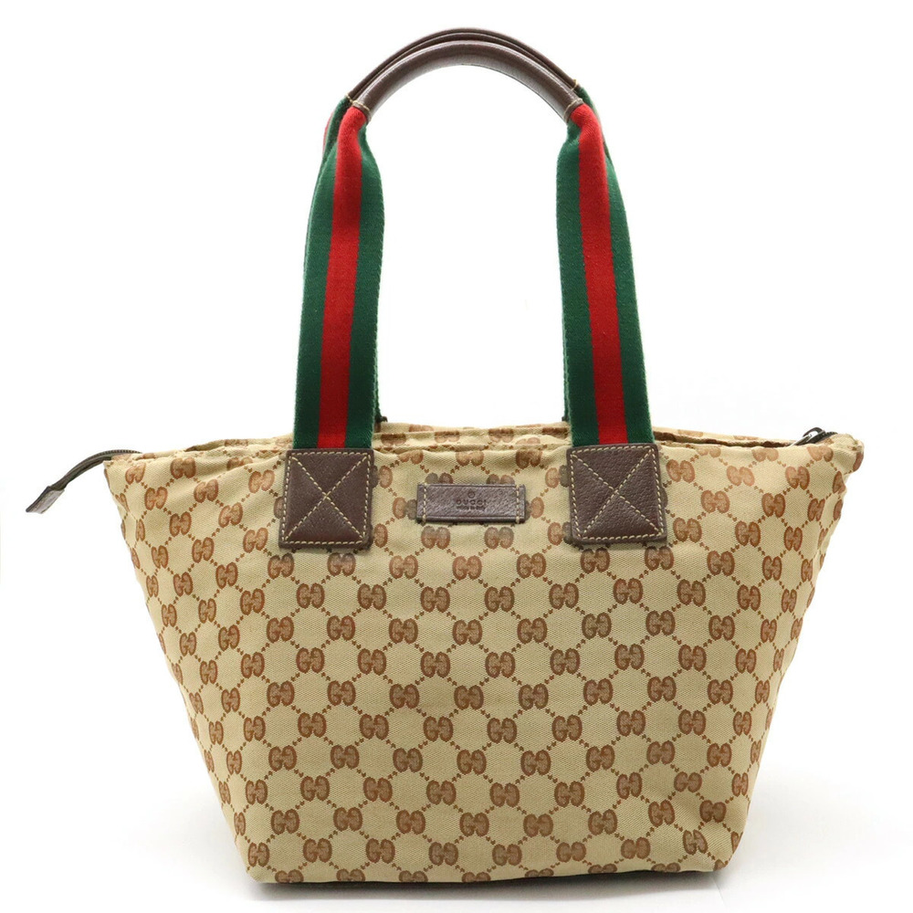 Gucci GG Sherry Tote Bag Shoulder Canvas Leather Beige Brown Cream